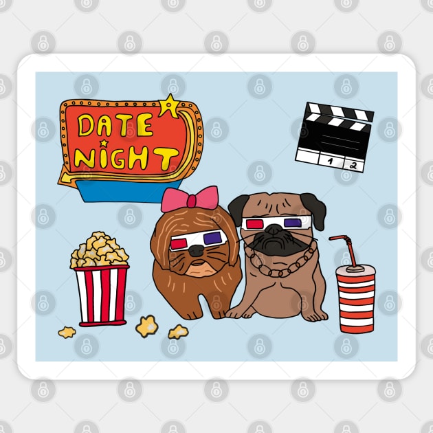 Pug and Terrier with 3D Glasses Movie Night Sticker by Anke Wonder 